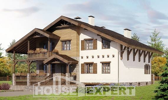 400-004-П Проект трехэтажного дома с мансардой, гараж, классический загородный дом из кирпича, Нижнеудинск