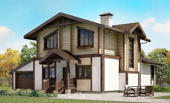 190-004-П Проект двухэтажного дома с мансардой и гаражом, классический коттедж из пеноблока из бревен Тайшет | Проекты домов от House Expert