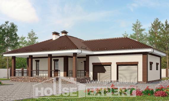 160-015-П Проект одноэтажного дома, гараж, бюджетный загородный дом из твинблока, Усть-Илимск